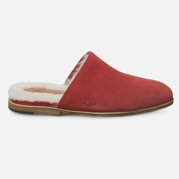 MEN’S UGG CHATEAU SLIP ON SAMBA RED LEATHER SHEARLING SLIPPERS - Picture 1 of 5